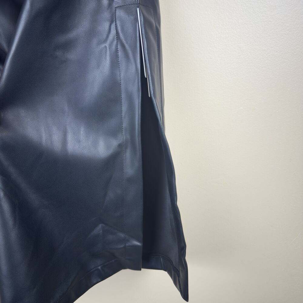 Commense Faux Leather Ruched Slit Midi Skirt Minimalist & Night Out, New - Picture 4 of 11